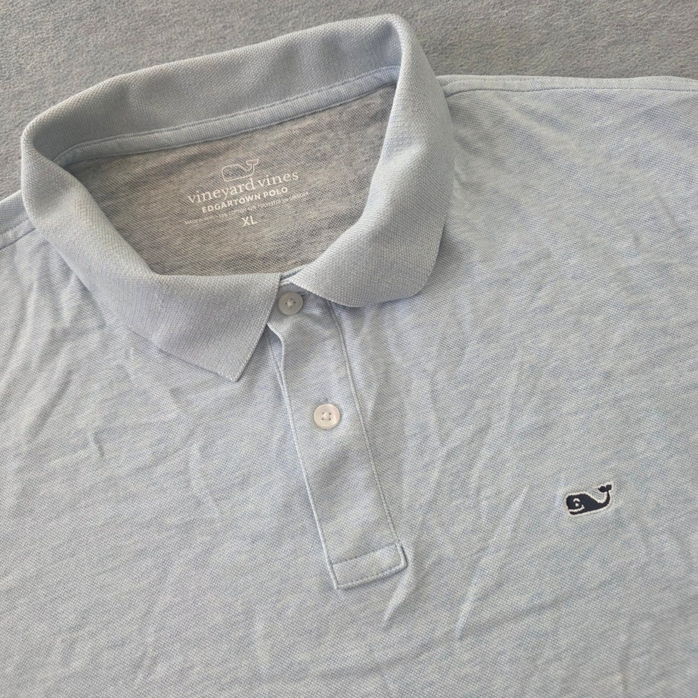 Vineyard Vines Mens XL Edgartown Polo Shirt Light Blue Heathered Whale Logo